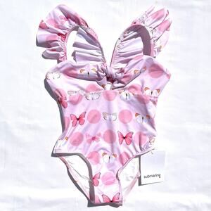 Submarine Designer One Piece Swimsuit Girls 4T Punk Butterflies Ruffle